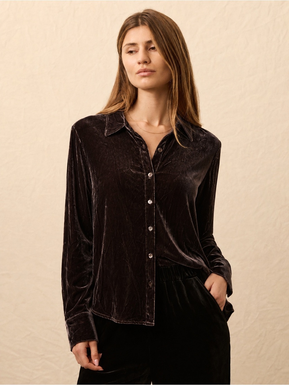 Faherty Women’s Silk Velvet Stretch Genevieve Shirt Brown Size XL 271